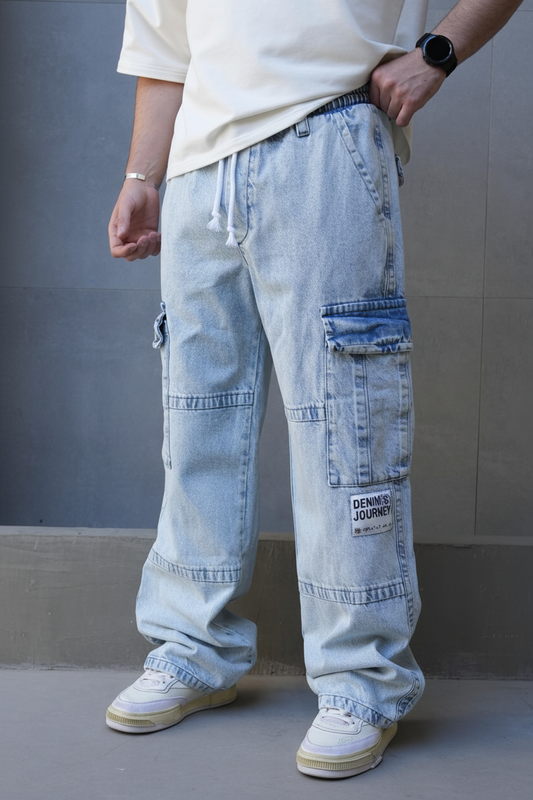 Jeans Cargo Large Bleu Clair "DENIM JOURNEY" C1284