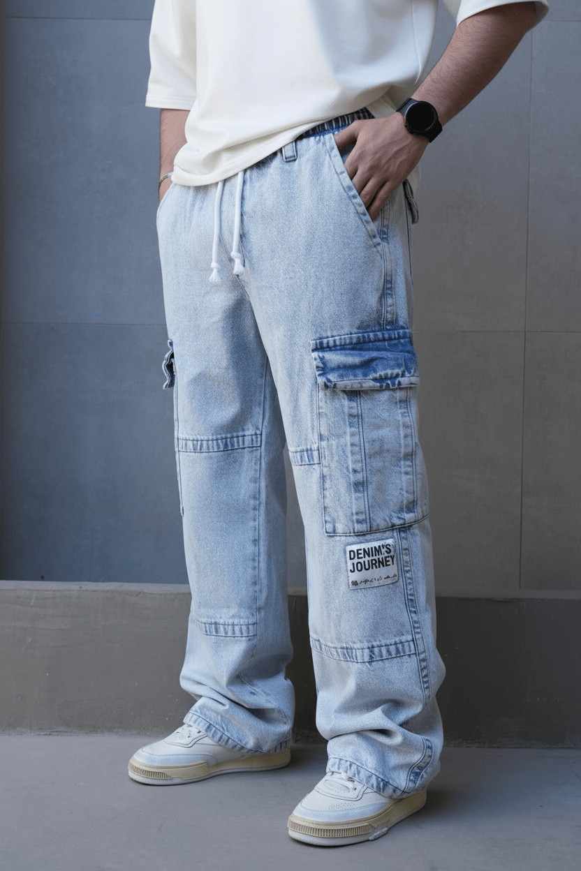 Jeans Cargo Large Bleu Clair "DENIM JOURNEY" C1284 - ZG PREMIUM