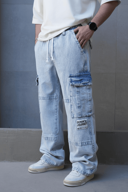 Jeans Cargo Large Bleu Clair "DENIM JOURNEY" C1284 - ZG PREMIUM