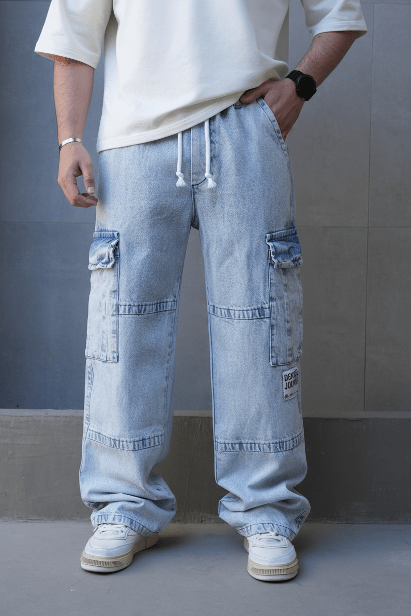 Jeans Cargo Large Bleu Clair "DENIM JOURNEY" C1284 - ZG PREMIUM