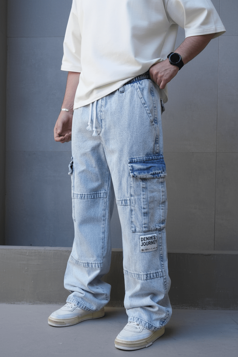 Jeans Cargo Large Bleu Clair "DENIM JOURNEY" C1284 - ZG PREMIUM