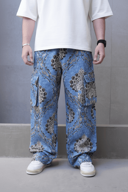 Jeans Cargo Large Bleu avec Imprimé Baroque ES3278 - ZG PREMIUM