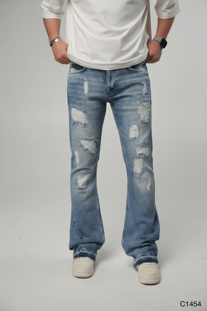Jeans Évasé Bleu Clair Très Déchiré C1454 - ZG PREMIUM