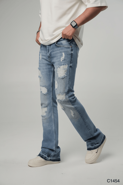 Jeans Évasé Bleu Clair Très Déchiré C1454 - ZG PREMIUM