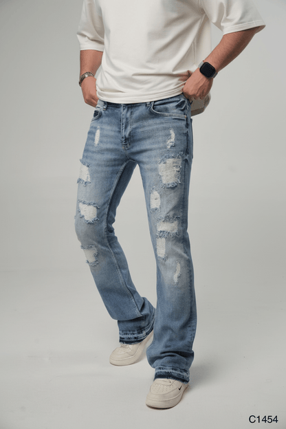 Jeans Évasé Bleu Clair Très Déchiré C1454 - ZG PREMIUM