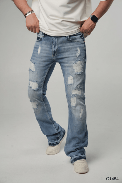 Jeans Évasé Bleu Clair Très Déchiré C1454 - ZG PREMIUM