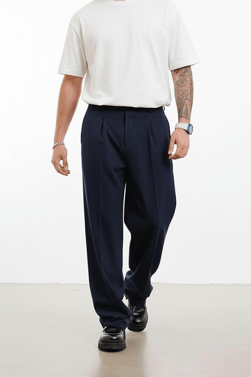 Pantalon Large bleu marine à Plis BGY1029 - ZG PREMIUM