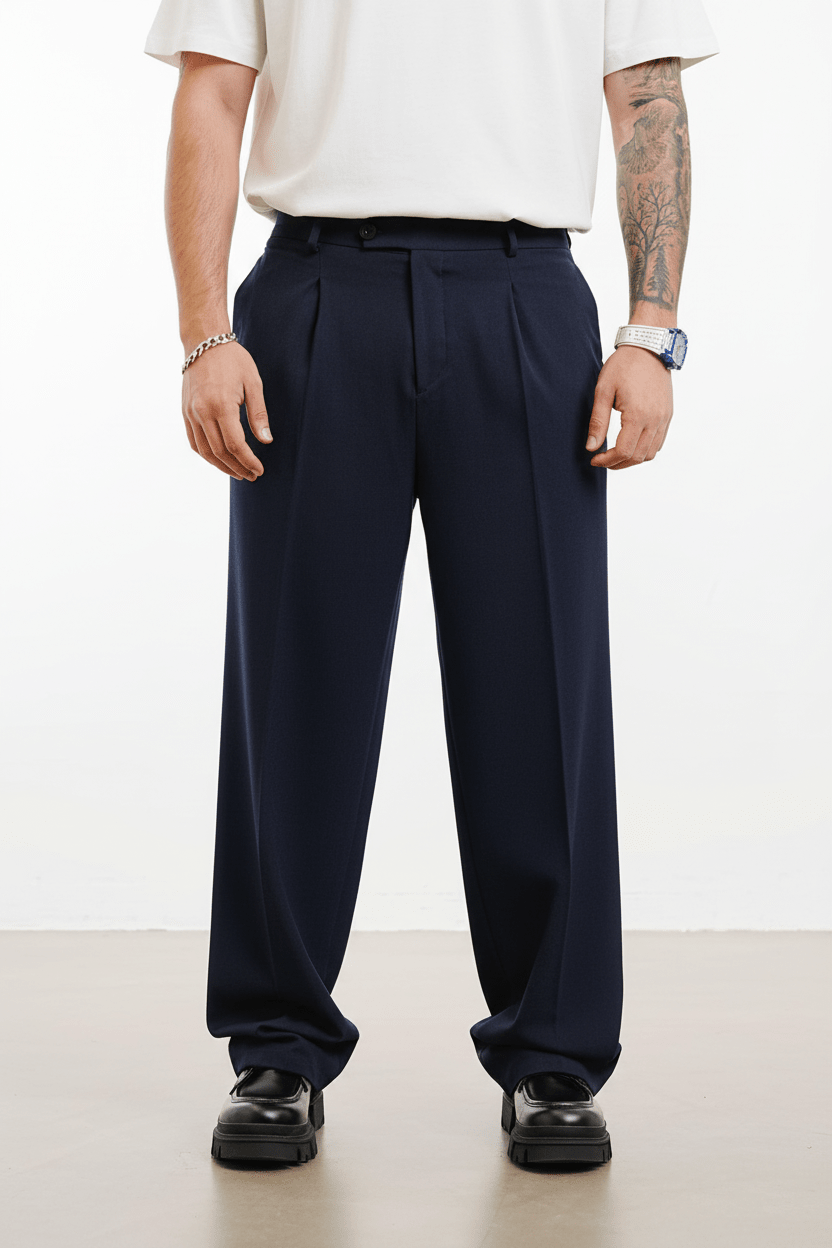 Pantalon Large bleu marine à Plis BGY1029 - ZG PREMIUM