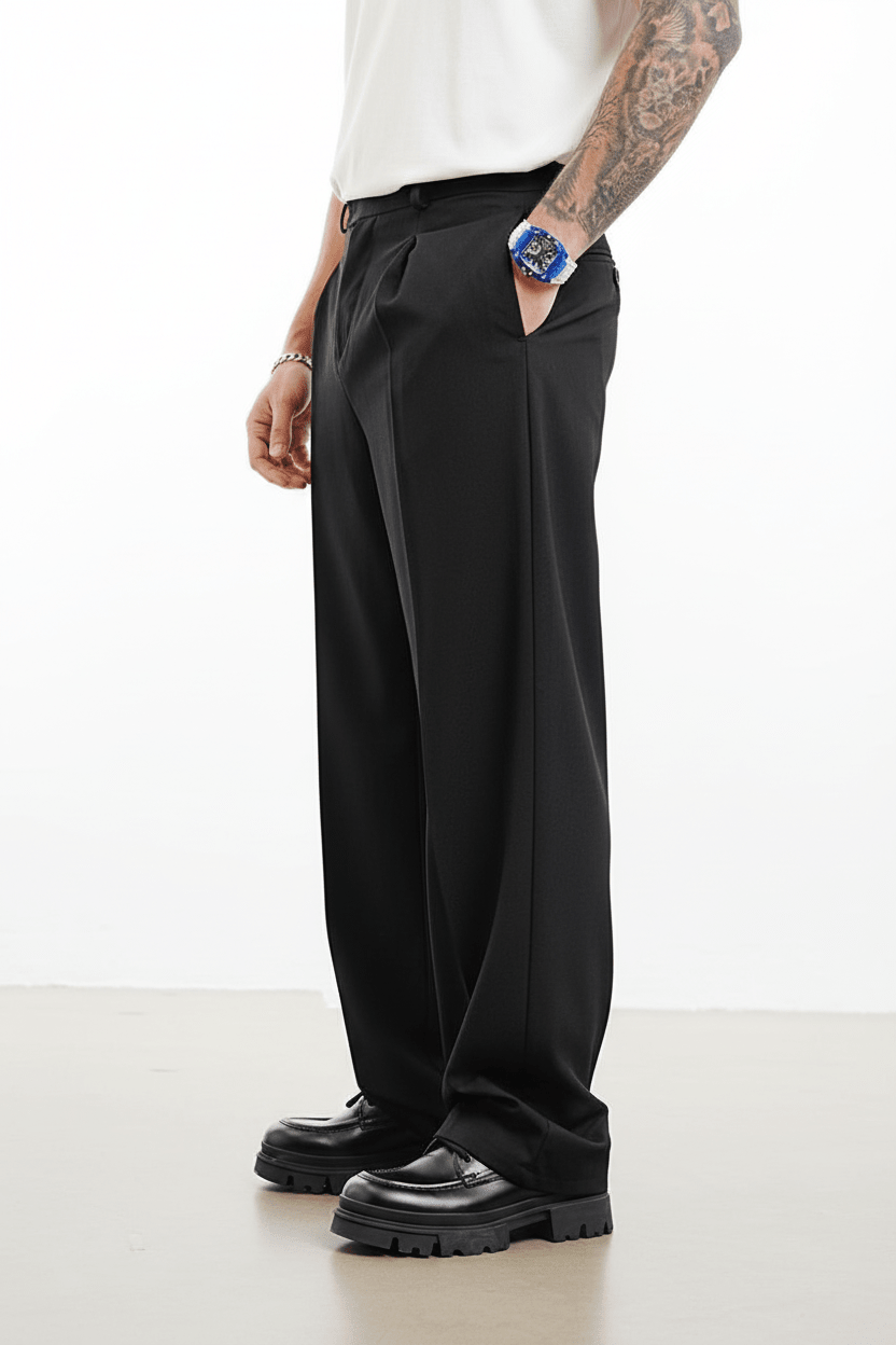 Pantalon Large noire à Plis BGY1029 - ZG PREMIUM