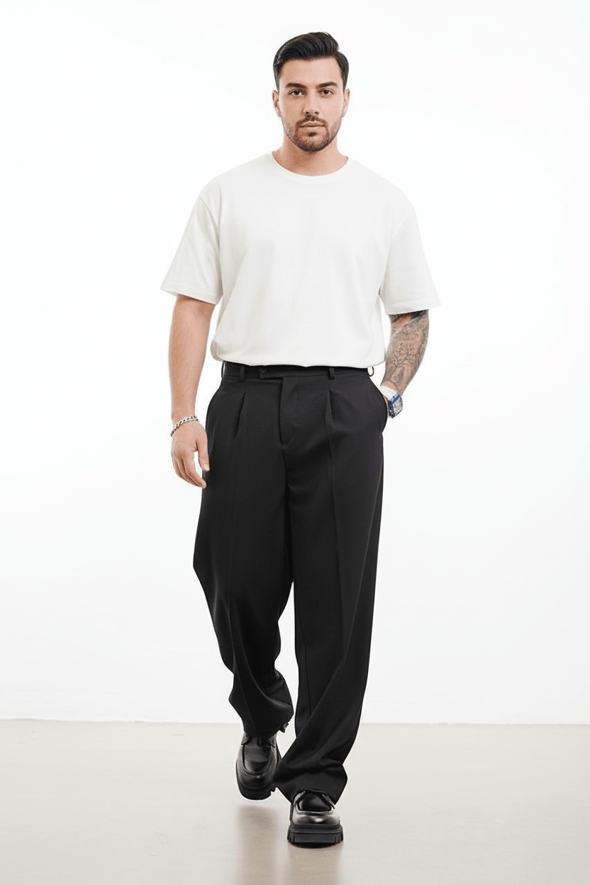 Pantalon Large noire à Plis BGY1029 - ZG PREMIUM