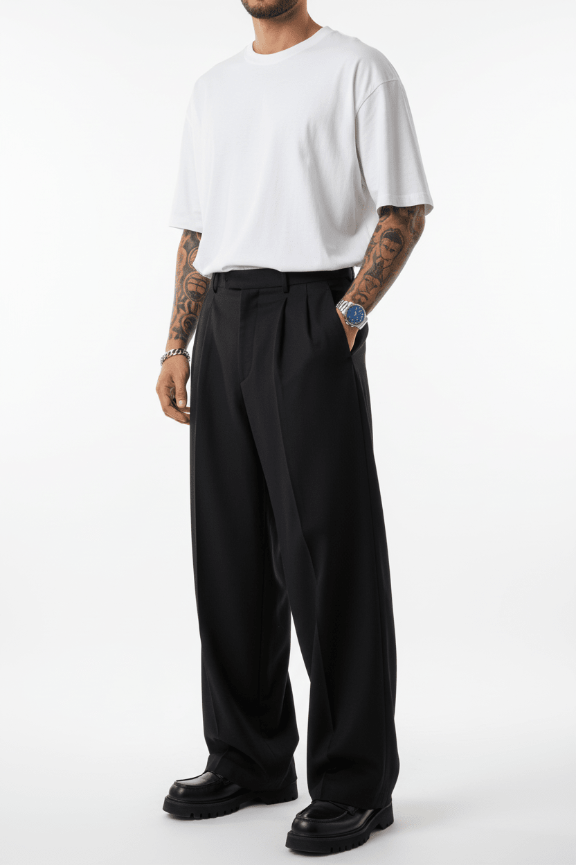Pantalon Large noire à Plis BGY1029 - ZG PREMIUM