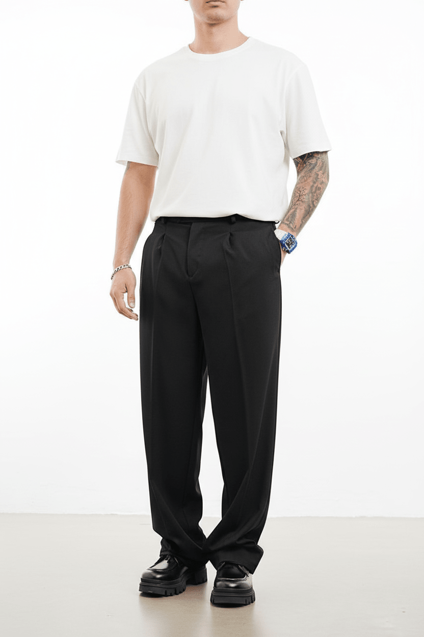 Pantalon Large noire à Plis BGY1029 - ZG PREMIUM