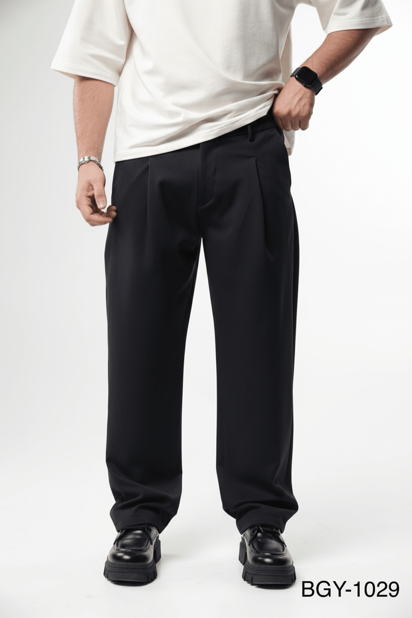 Pantalon Large noire à Plis BGY1029 - ZG PREMIUM