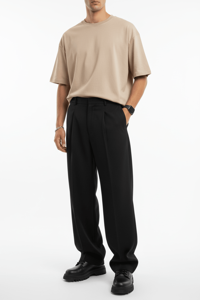 Pantalon Large noire à Plis BGY1029 - ZG PREMIUM