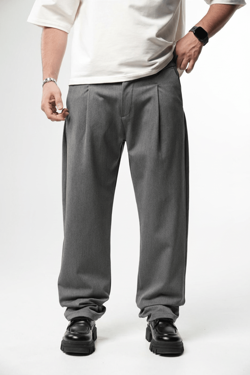 Pantalon Large Gris à Plis BGY1029 - ZG PREMIUM