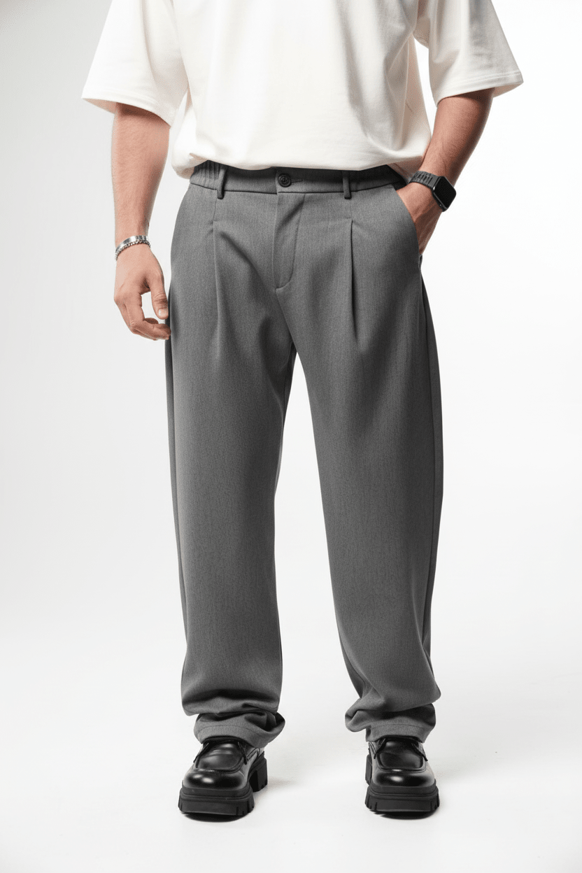 Pantalon Large Gris à Plis BGY1029 - ZG PREMIUM
