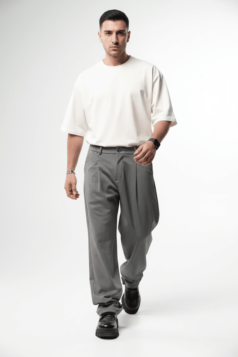 Pantalon Large Gris à Plis BGY1029 - ZG PREMIUM