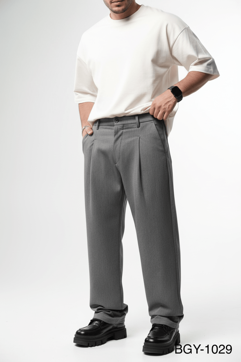 Pantalon Large Gris à Plis BGY1029 - ZG PREMIUM