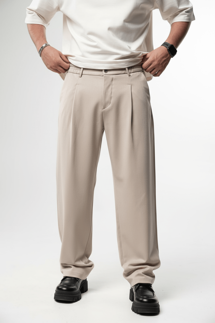 Pantalon Large beige à Plis BGY1029 - ZG PREMIUM