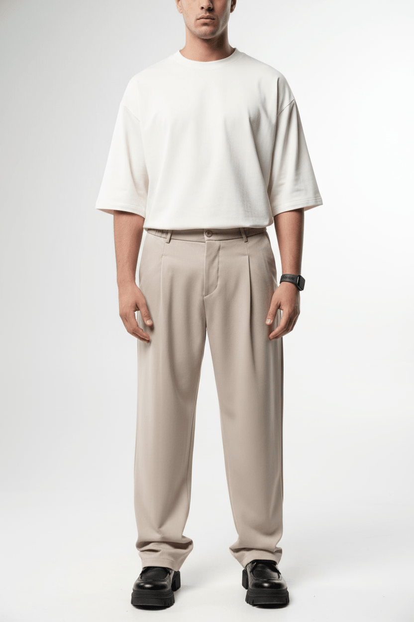Pantalon Large beige à Plis BGY1029 - ZG PREMIUM
