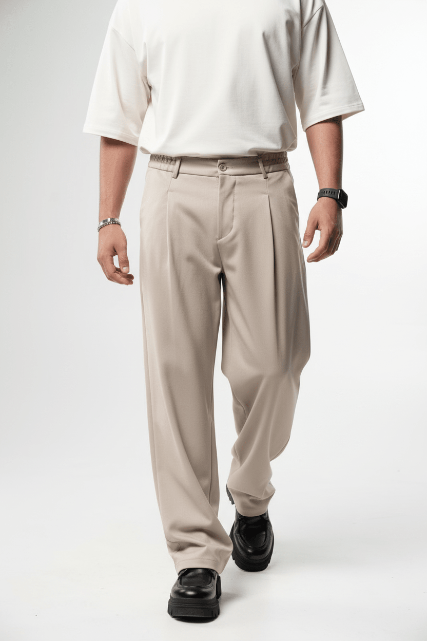 Pantalon Large beige à Plis BGY1029 - ZG PREMIUM