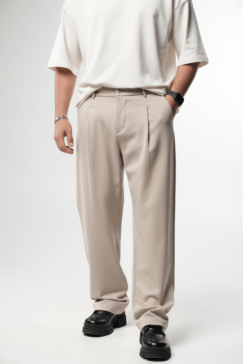 Pantalon Large beige à Plis BGY1029 - ZG PREMIUM