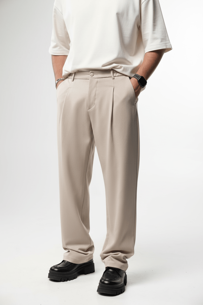 Pantalon Large beige à Plis BGY1029 - ZG PREMIUM