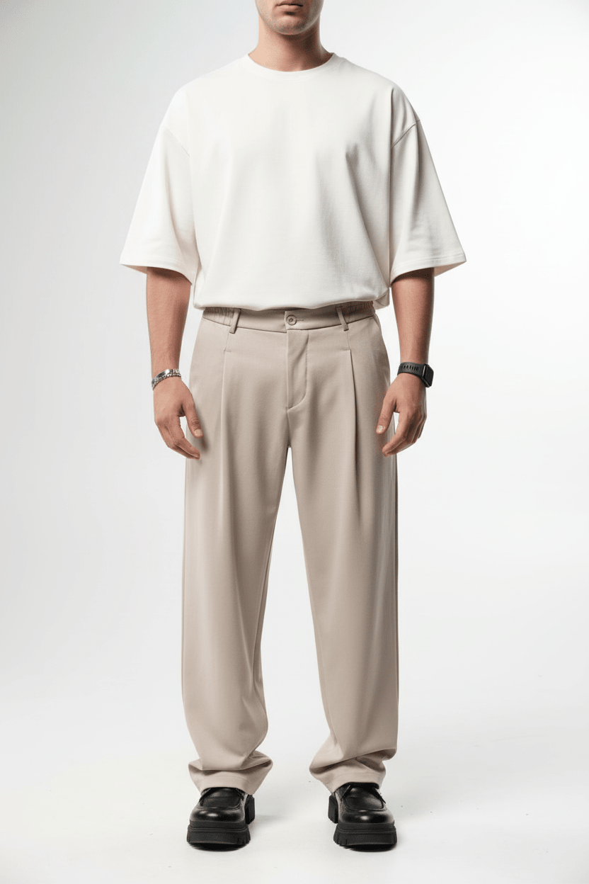 Pantalon Large beige à Plis BGY1029 - ZG PREMIUM
