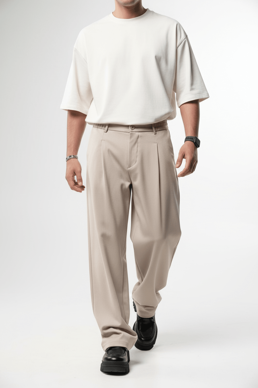 Pantalon Large beige à Plis BGY1029 - ZG PREMIUM