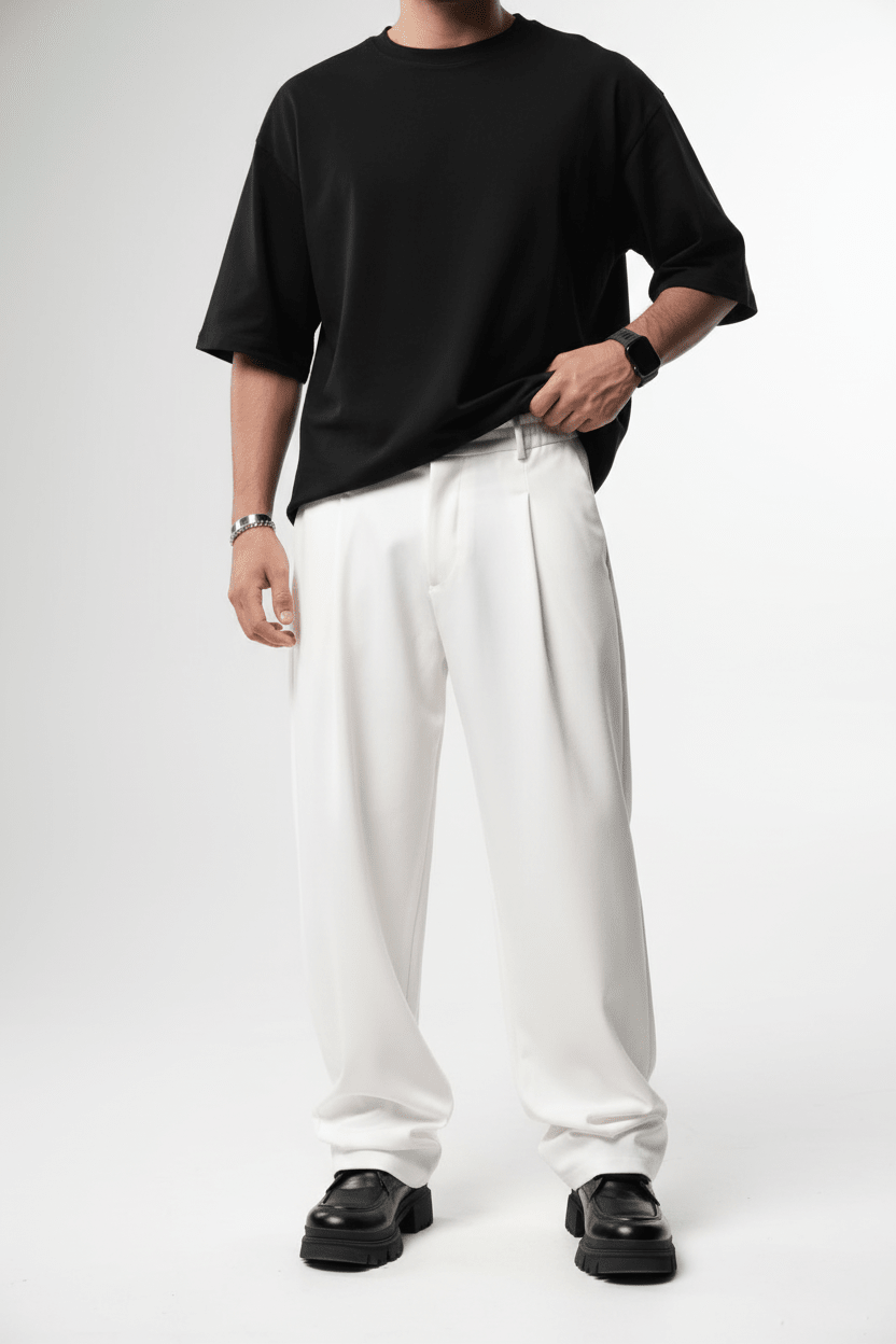 Pantalon Large blanc à Plis BGY1029 - ZG PREMIUM