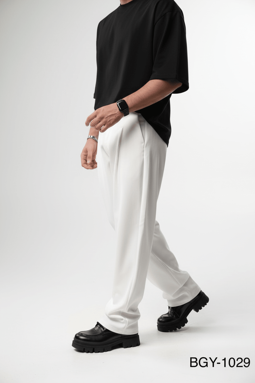 Pantalon Large blanc à Plis BGY1029 - ZG PREMIUM