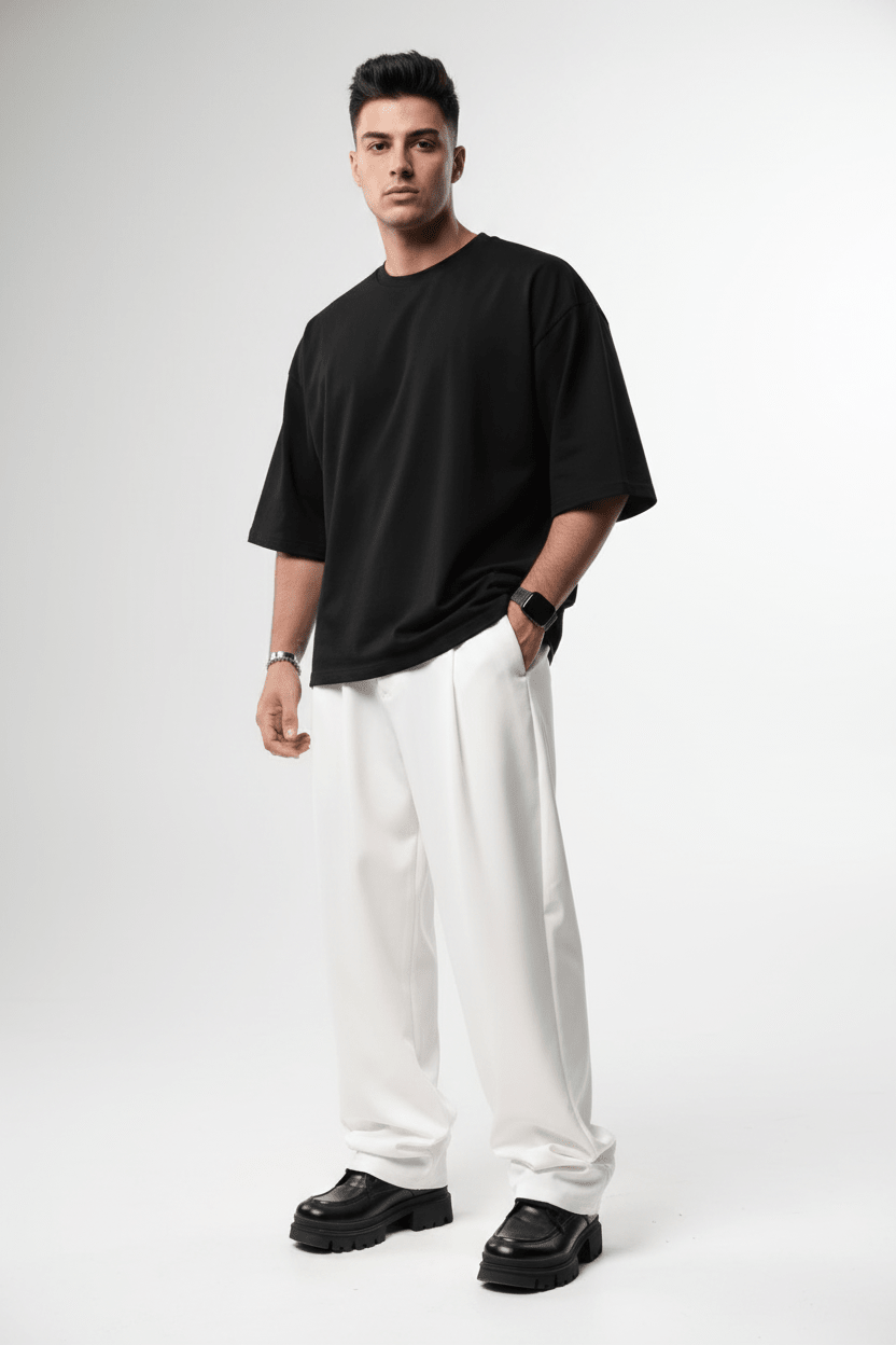 Pantalon Large blanc à Plis BGY1029 - ZG PREMIUM