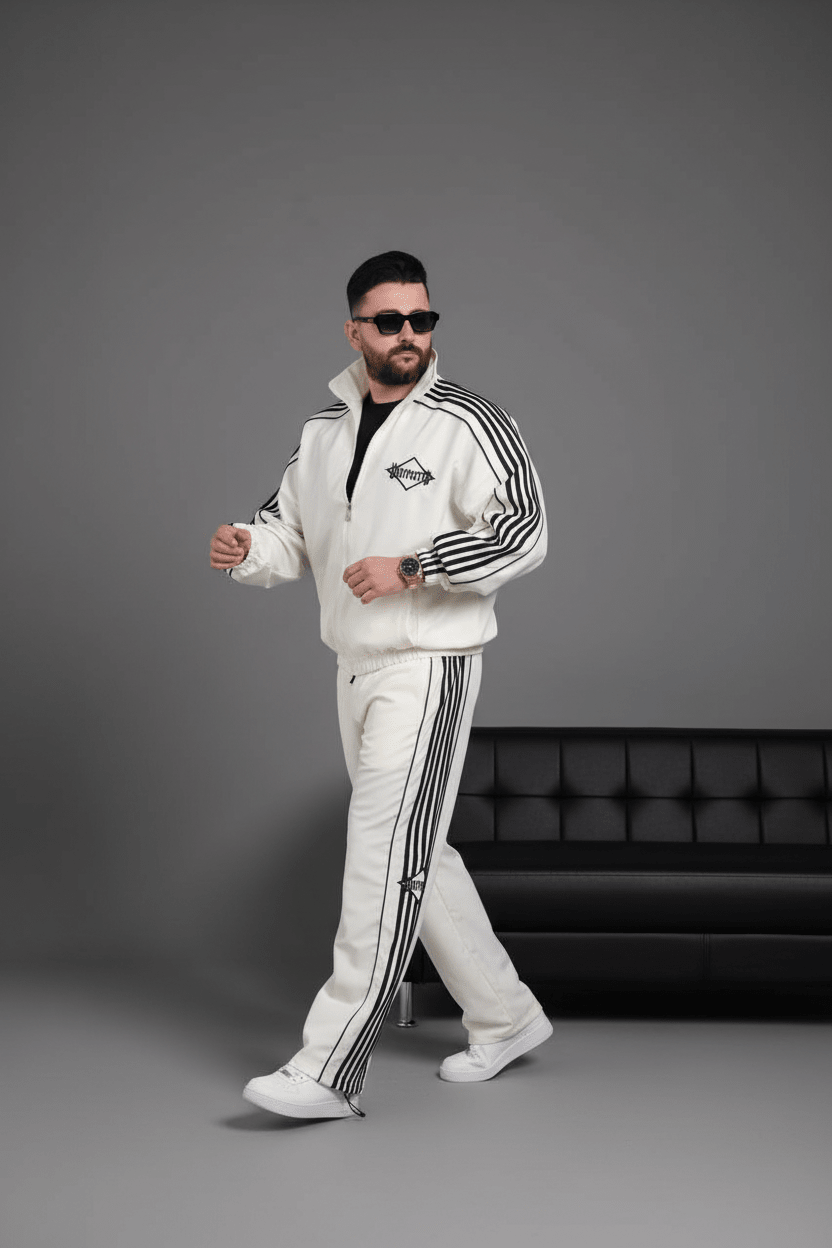 Ensemble Survêtement blanc avec Bandes Blanches HG259 - ZG PREMIUM