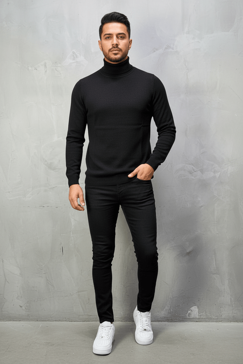 Pull Col Roulé Homme noire 534 - ZG PREMIUM