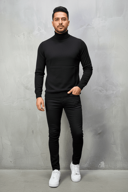 Pull Col Roulé Homme noire 534 - ZG PREMIUM