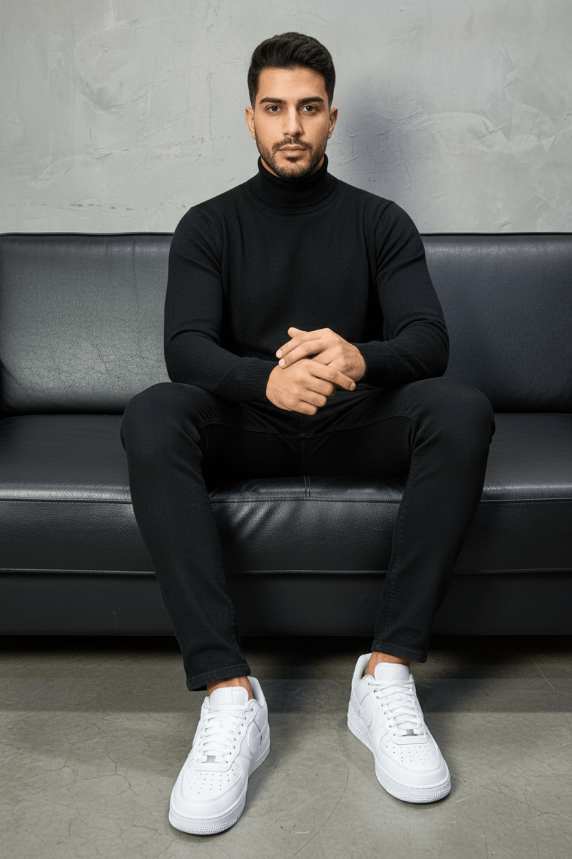 Pull Col Roulé Homme noire 534 - ZG PREMIUM