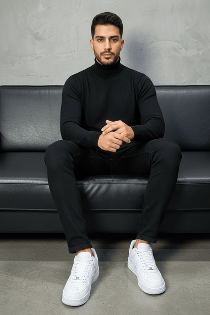 Pull Col Roulé Homme noire 534 - ZG PREMIUM