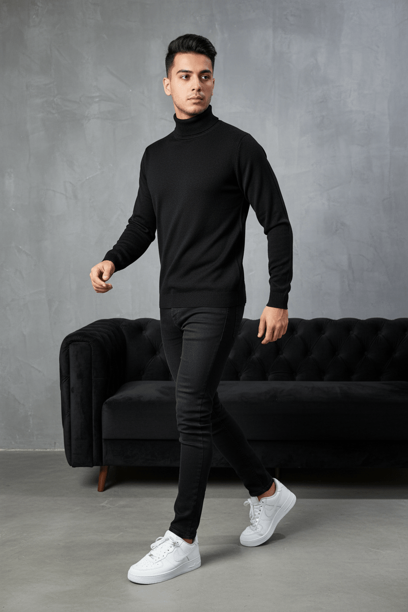 Pull Col Roulé Homme noire 534 - ZG PREMIUM