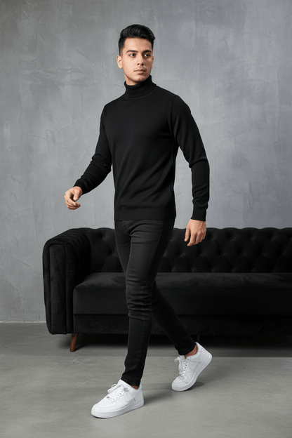 Pull Col Roulé Homme noire 534 - ZG PREMIUM