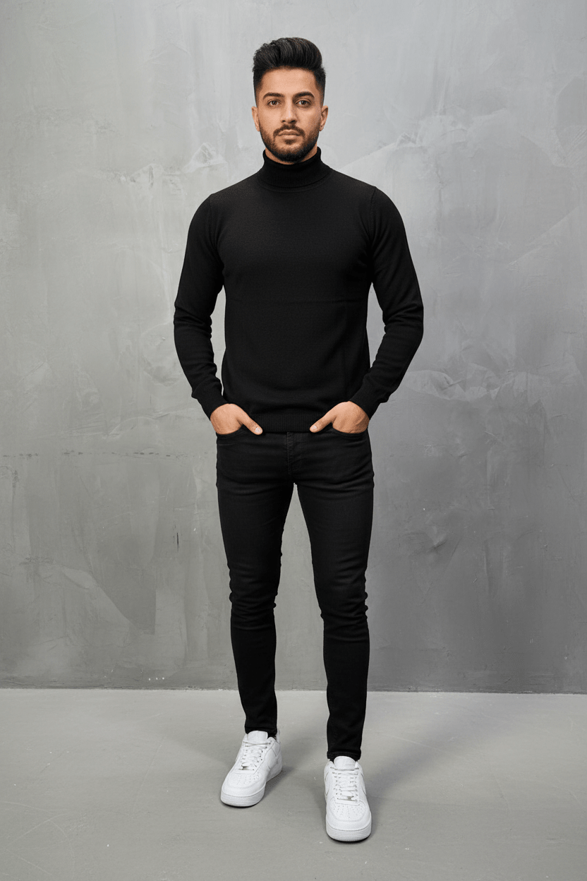 Pull Col Roulé Homme noire 534 - ZG PREMIUM
