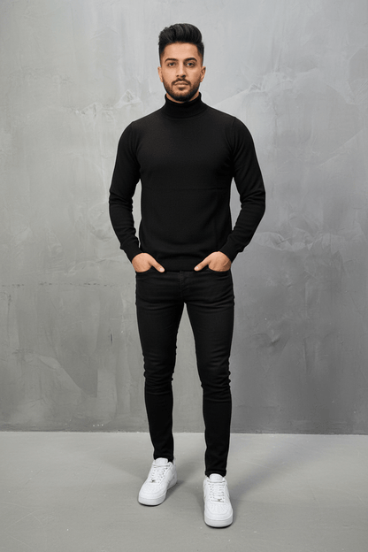 Pull Col Roulé Homme noire 534 - ZG PREMIUM