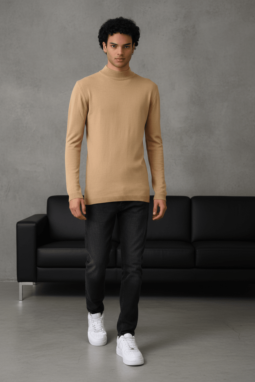 Pull Col Roulé Homme maron 534 - ZG PREMIUM