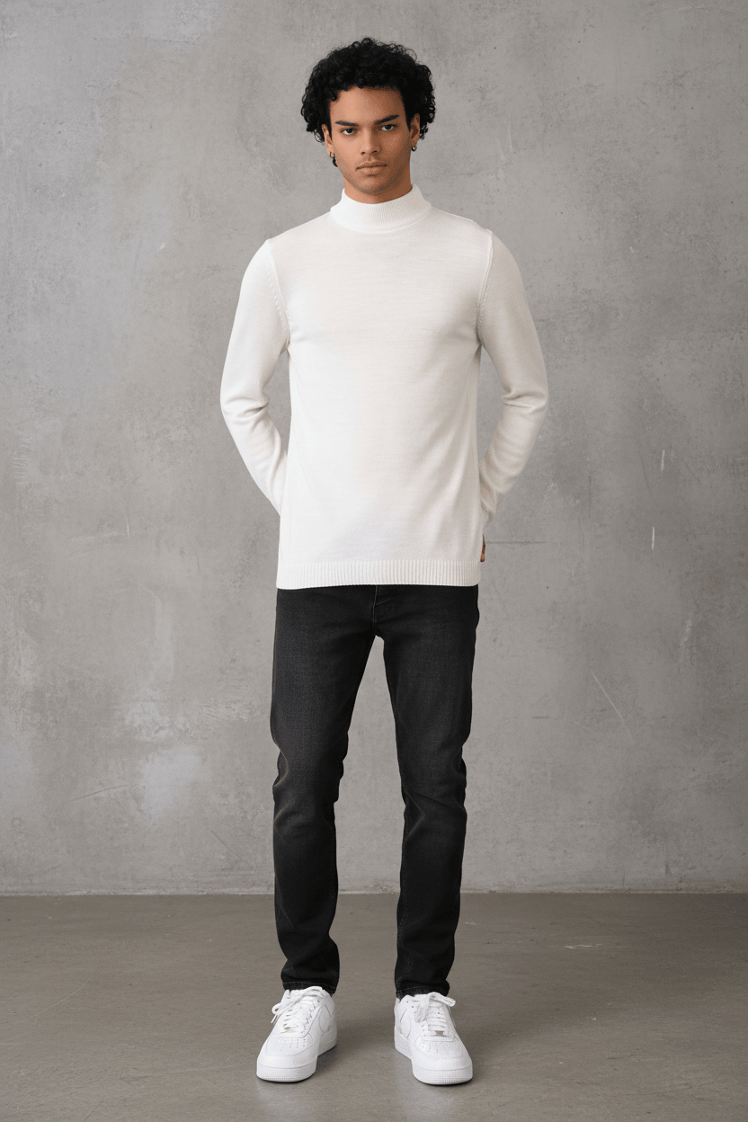 Pull Col Roulé Homme blanc 534 - ZG PREMIUM