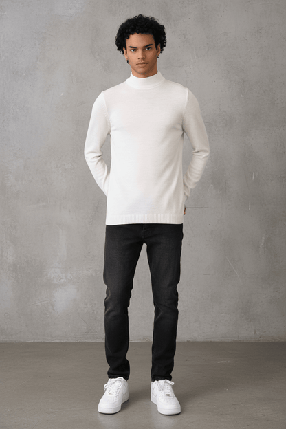 Pull Col Roulé Homme blanc 534 - ZG PREMIUM