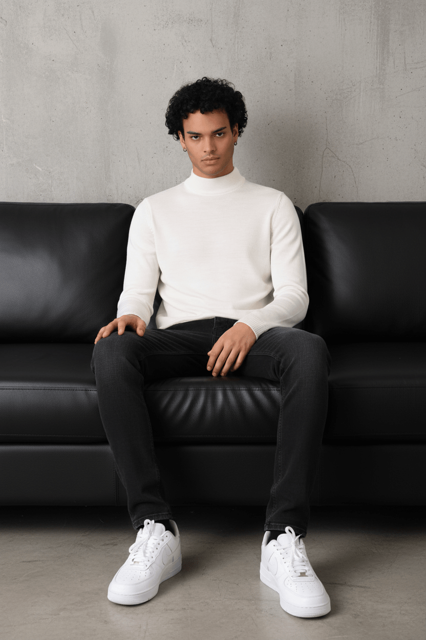 Pull Col Roulé Homme blanc 534 - ZG PREMIUM
