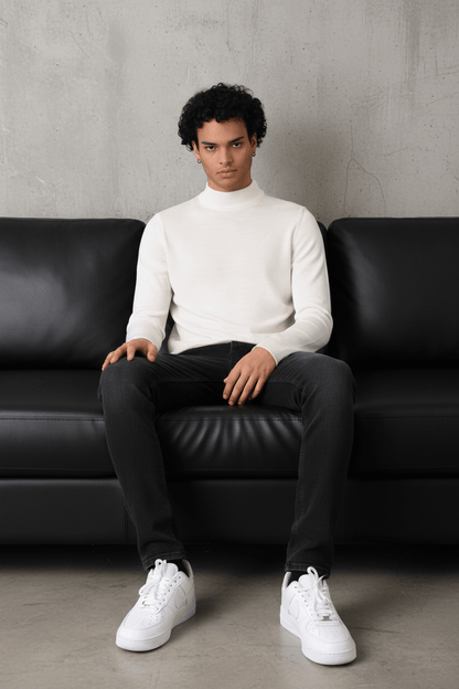 Pull Col Roulé Homme blanc 534 - ZG PREMIUM