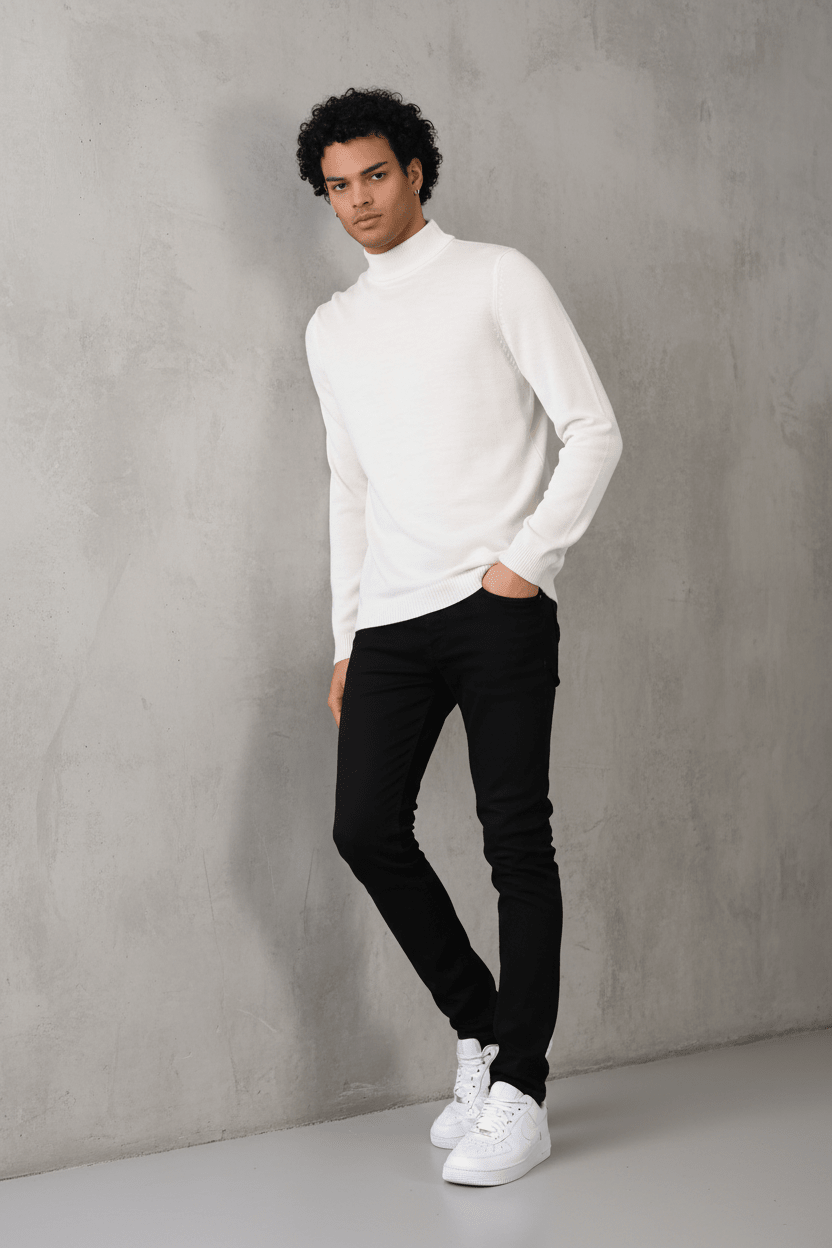 Pull Col Roulé Homme blanc 534 - ZG PREMIUM