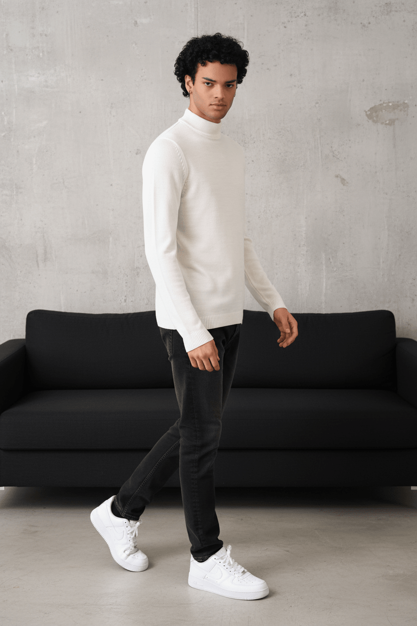 Pull Col Roulé Homme blanc 534 - ZG PREMIUM