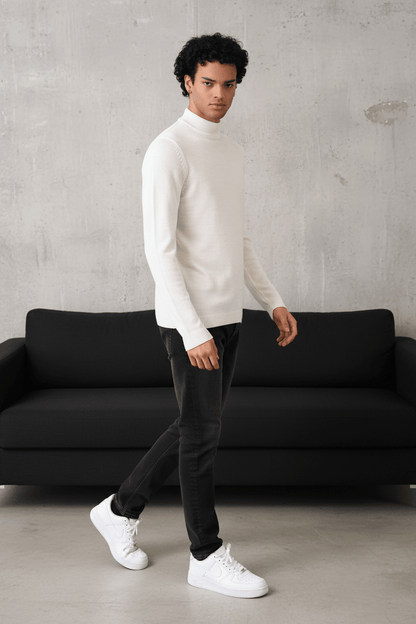 Pull Col Roulé Homme blanc 534 - ZG PREMIUM