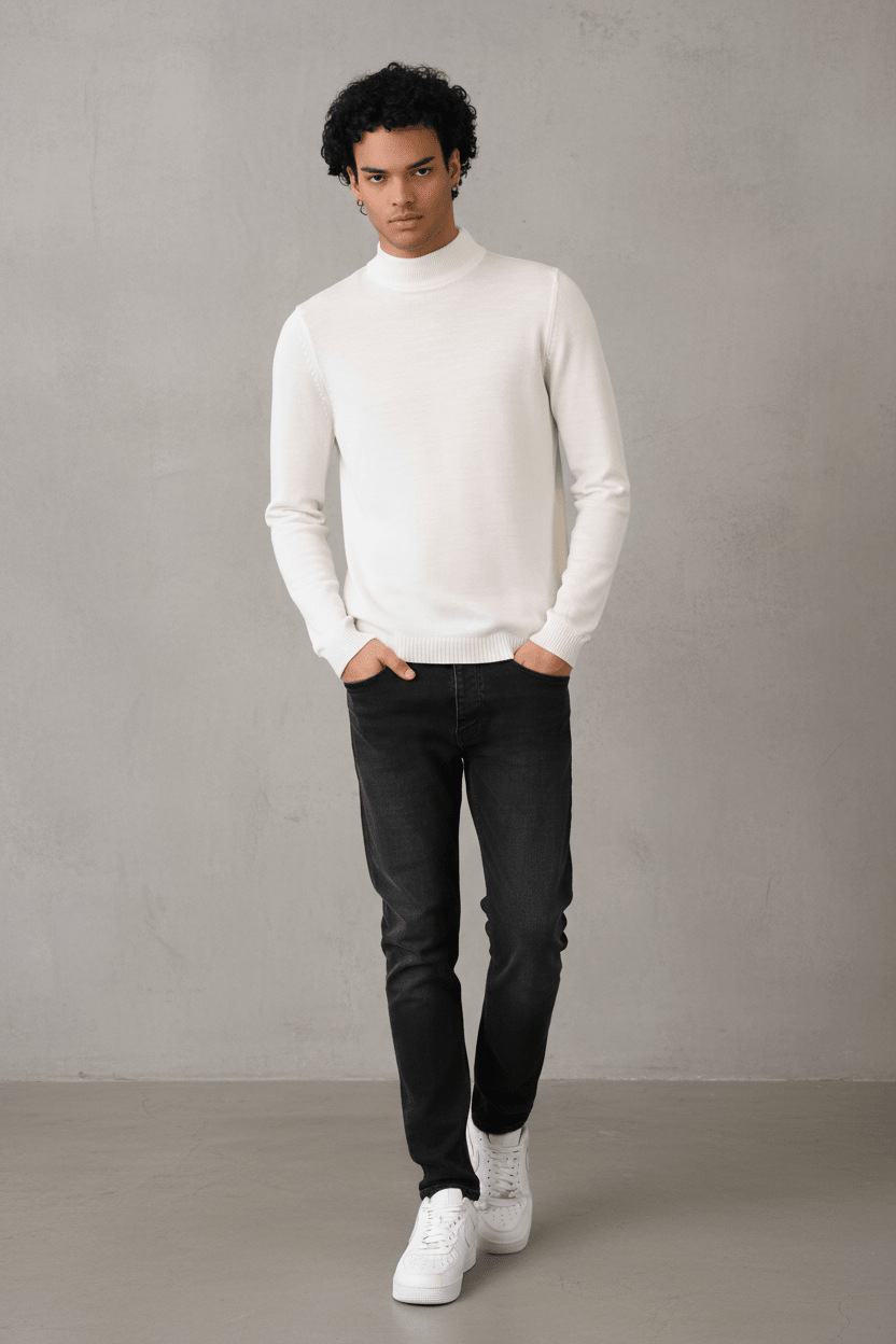 Pull Col Roulé Homme blanc 534 - ZG PREMIUM